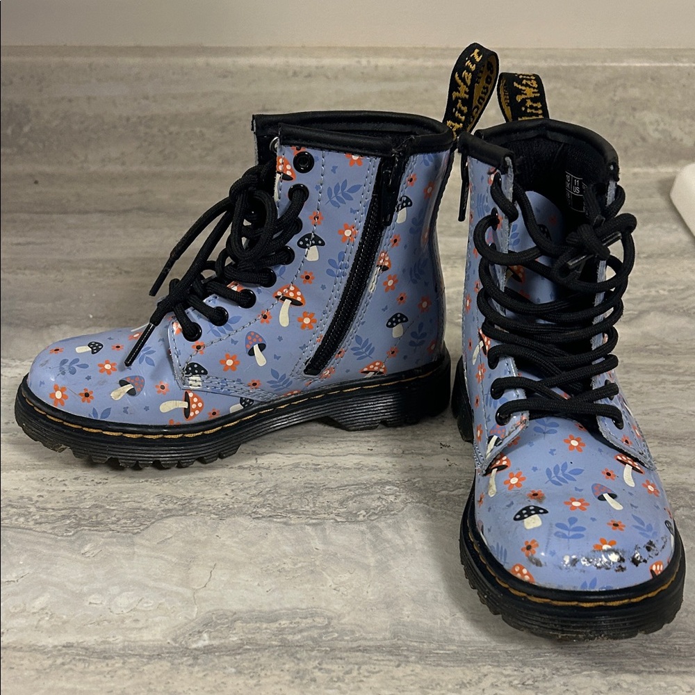 Light Blue Dr. Marten Mushroom Print Lace-Up Boots